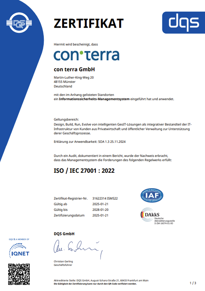 Urkunde con terra ISO/IEC 27001:2022